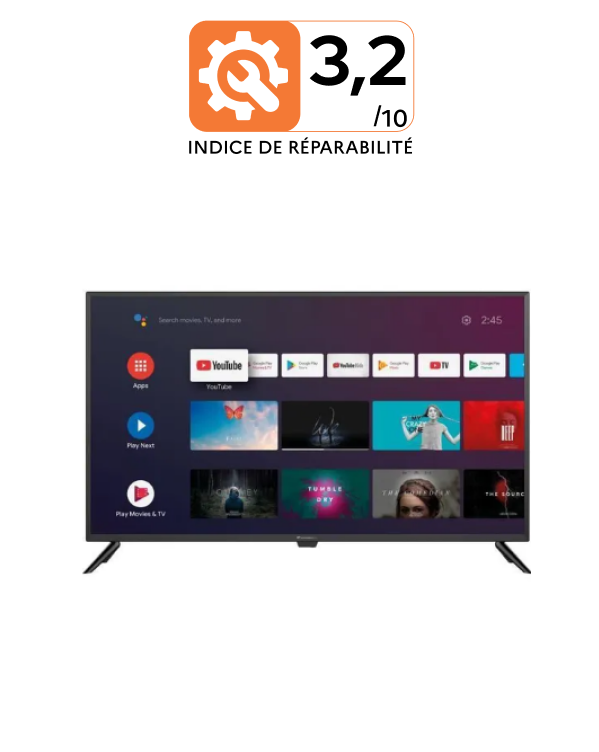 Téléviseur Continental Edison Android TV 42' Full HD (105,4 cm) Android (9)  Wifi - Indice de Réparabilité